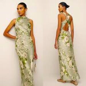 New NWT Reformation Anaiis Silk Dress in Tarragon Green White Floral Maxi